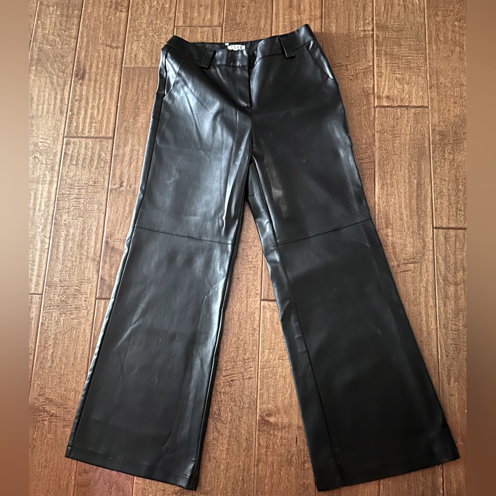 Black wide leg Faux Leather Pants!